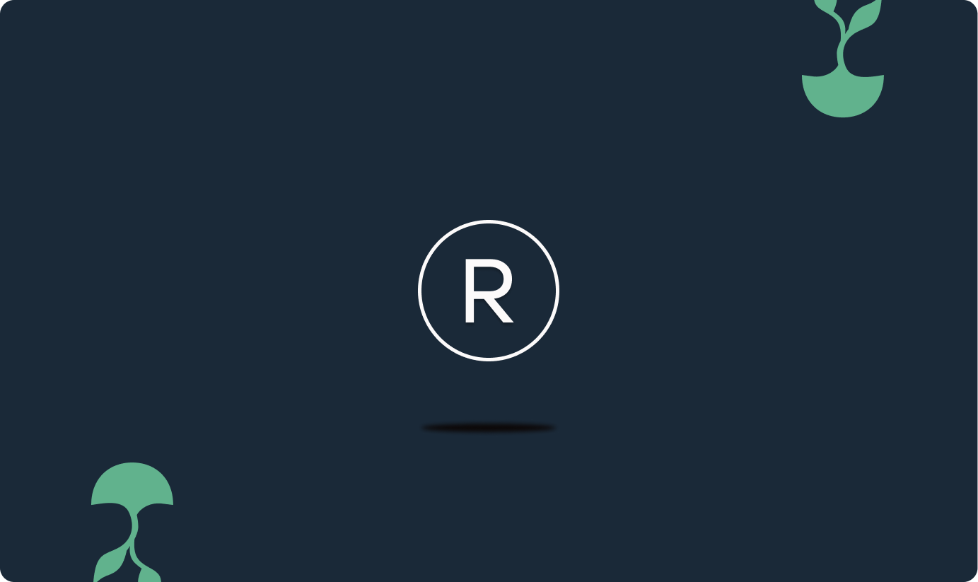Capa do post sobre dicas para registar um logotipo. Na capa, há o símbolo R, do registro de marca junto com nosso mascote: a água viva.