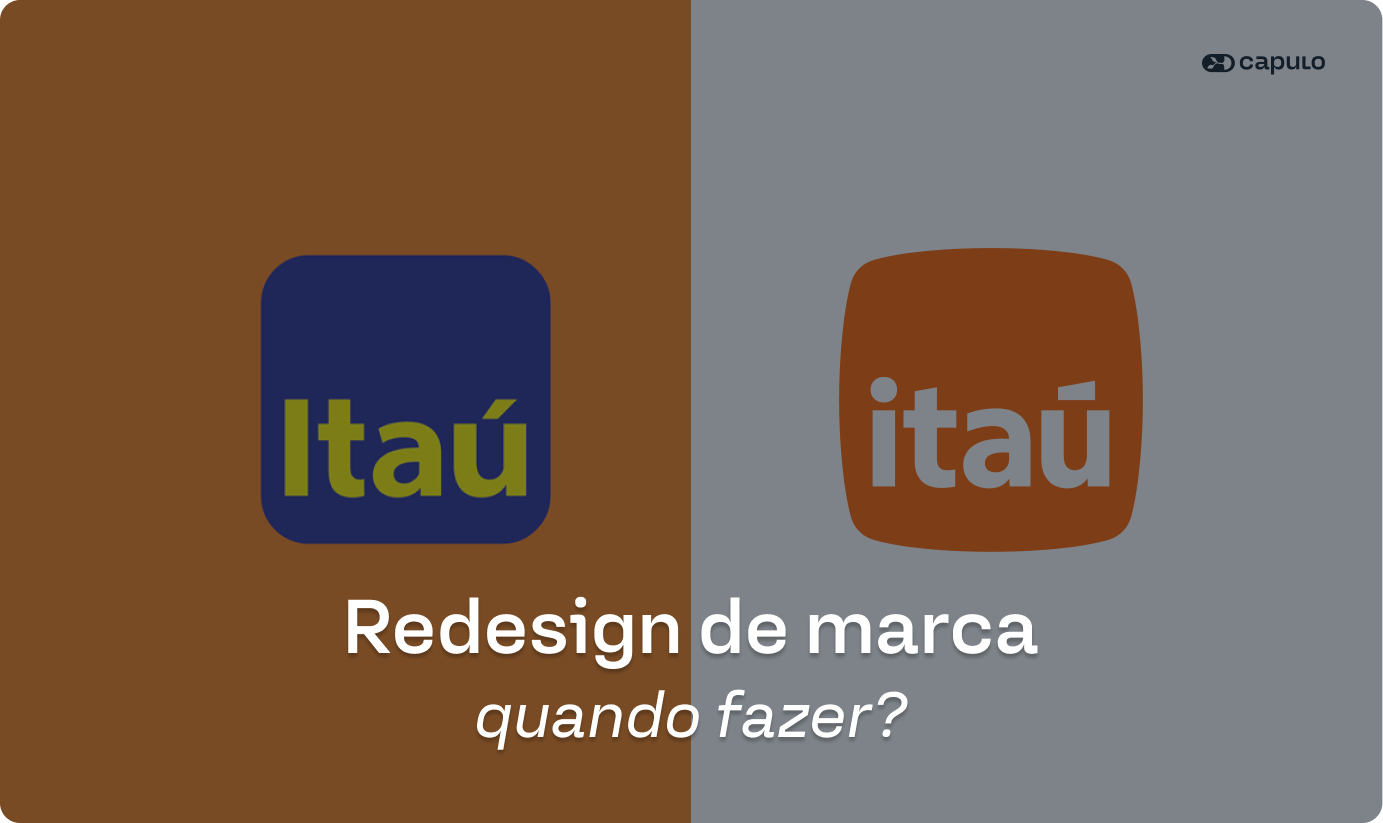 A imagem mostra o antes e depois do redesign da marca Itaú